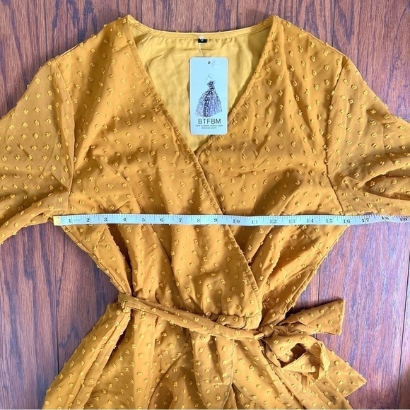 Yellow Polka Dot Swiss Dot Ruffle-Trim Tiered Pleated Wrap Dress Size Small - Picture 12 of 15